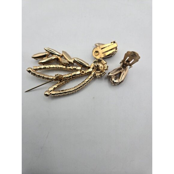 Vintage Brooch 2.5" and Clip Earrings 1940s Golden Citron and Brown Rhinestones - Picture 6 of 7